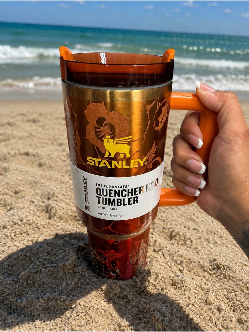 Karol G Stanley Quencher Tumbler - Orange/Bronze Floral